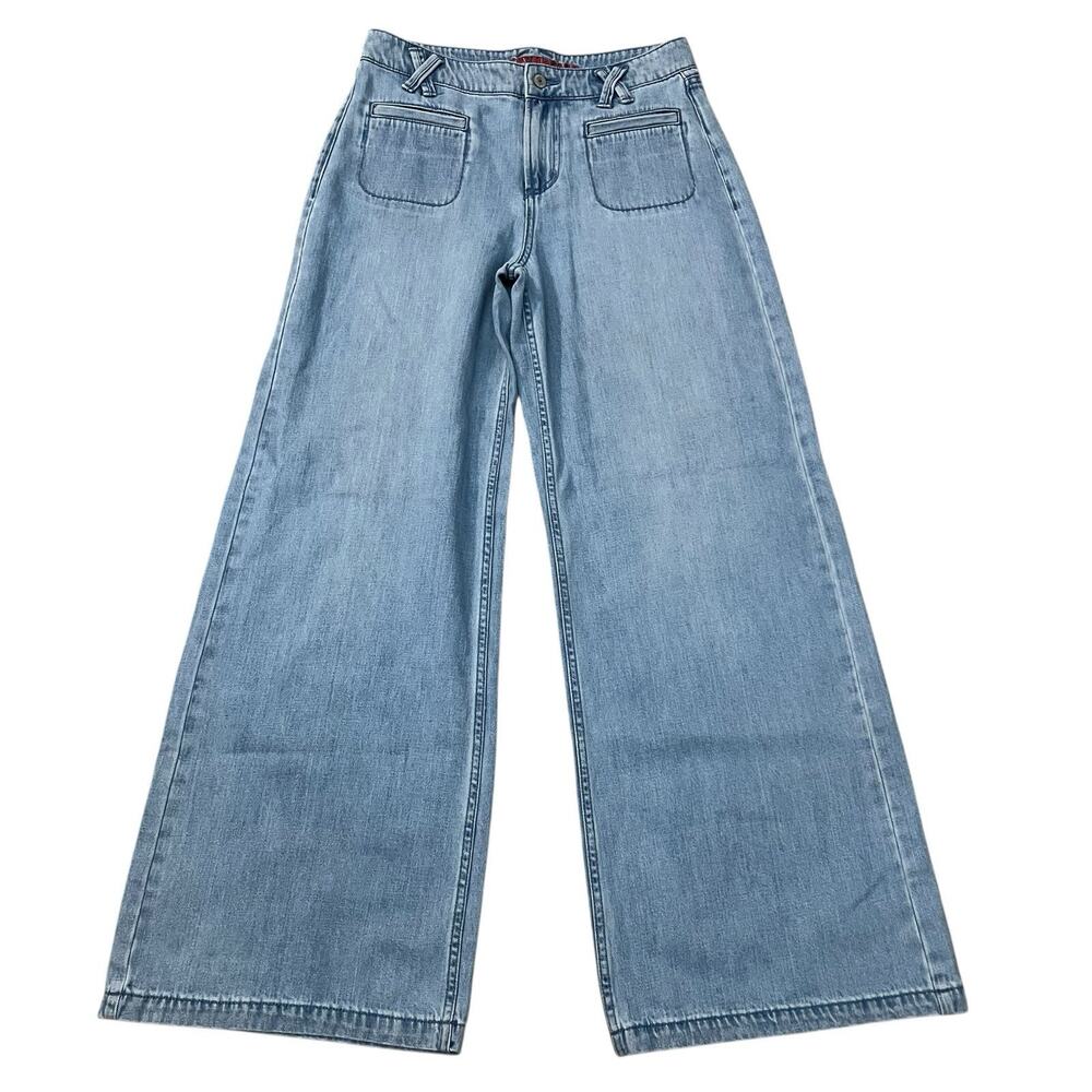 Lucky Brand Palazzo Jeans 2/26 Patch Pocket Wide Leg Blue Light Wash Full Length